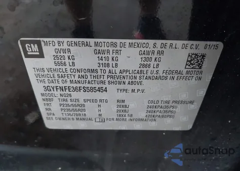 2015 Cadillac Srx Performance Collection from USA, damaged, VIN 3GYFNFE36FS585454